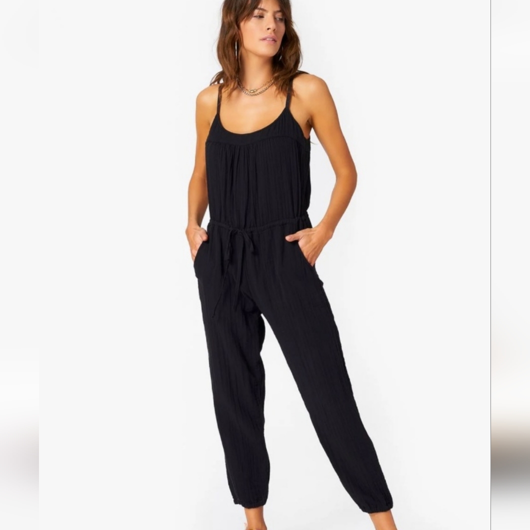 Xirena Textured Black Cotton Gauze Jumpsuit Sz M